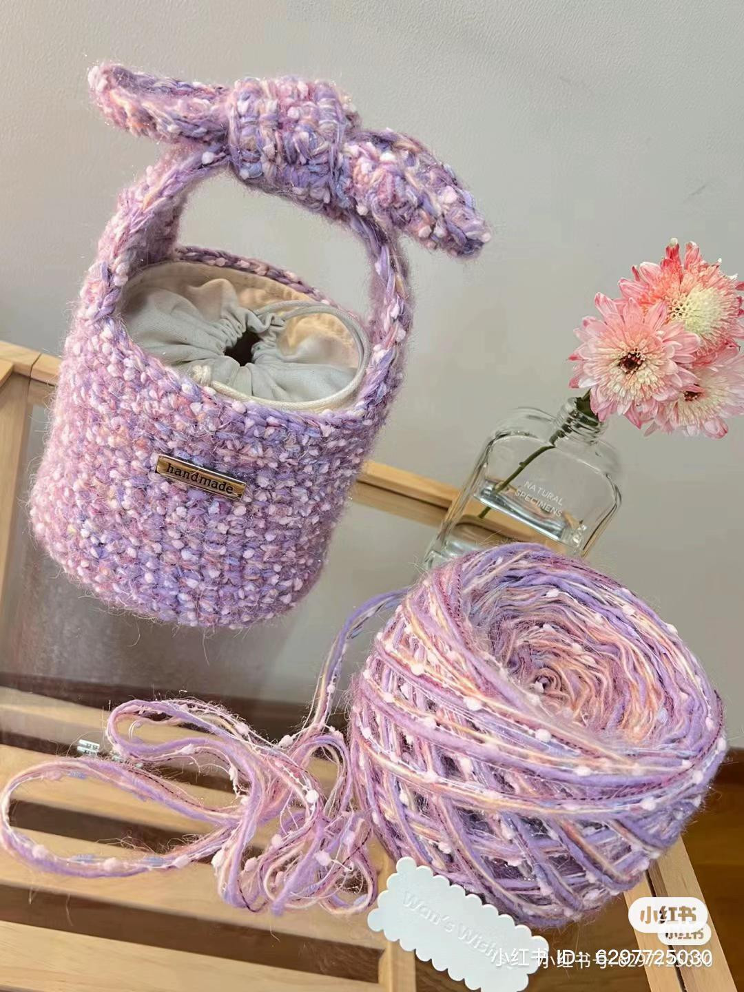 Hướng dẫn làm túi nơ móc len màu tím hồng