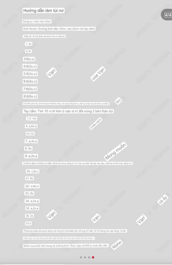 Hướng dẫn làm túi nơ móc len màu tím hồng