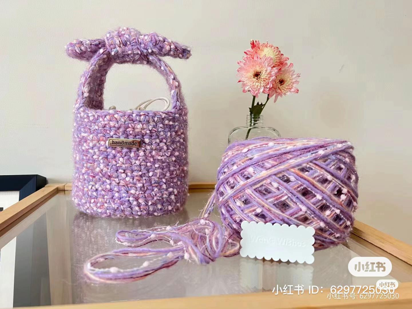 Hướng dẫn làm túi nơ móc len màu tím hồng