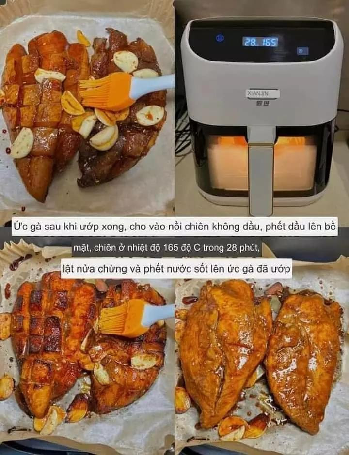 Hướng dẫn làm ức gà nướng tỏi mật ong giòn rụm bằng nồi chiên không dầu