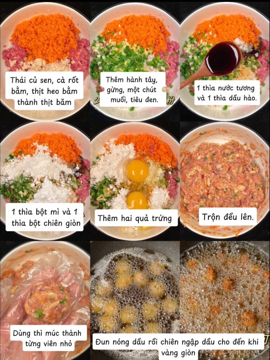 Hướng dẫn làm viên thịt chiên giòn với củ sen và cà rốt, cách nấu ngon giòn rụm