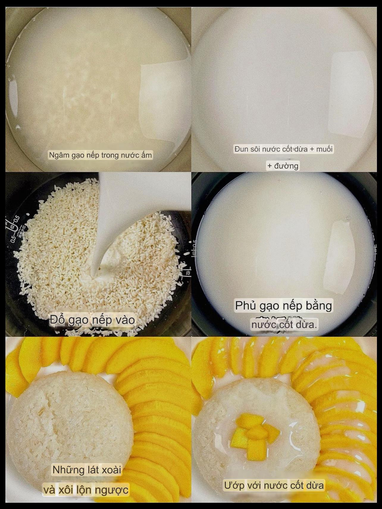 Hướng dẫn làm xôi xoài lộn ngược với nước cốt dừa béo ngậy