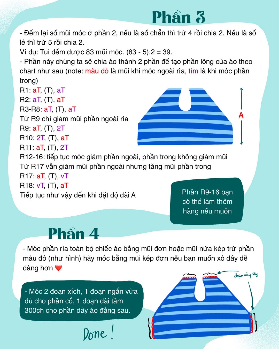 Hướng dẫn móc áo halter kẻ sọc: Size, nguyên liệu và từng bước chi tiết