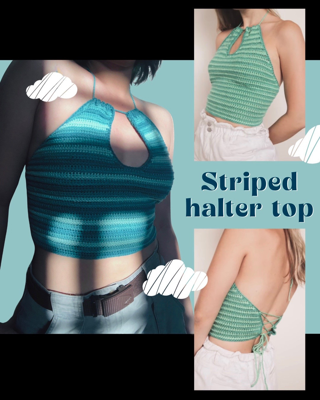 Hướng dẫn móc áo halter kẻ sọc: Size, nguyên liệu và từng bước chi tiết