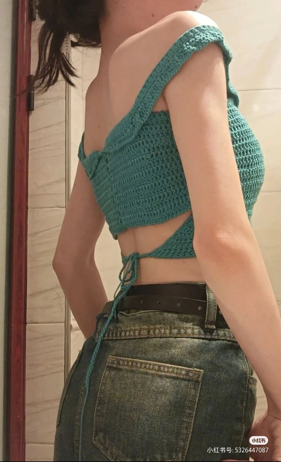 Hướng dẫn móc áo trễ vai xanh ngọc đính hoa