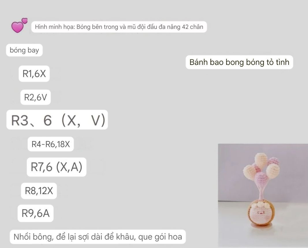 Hướng dẫn móc Bánh bao bong bóng tỏ tình và thỏ