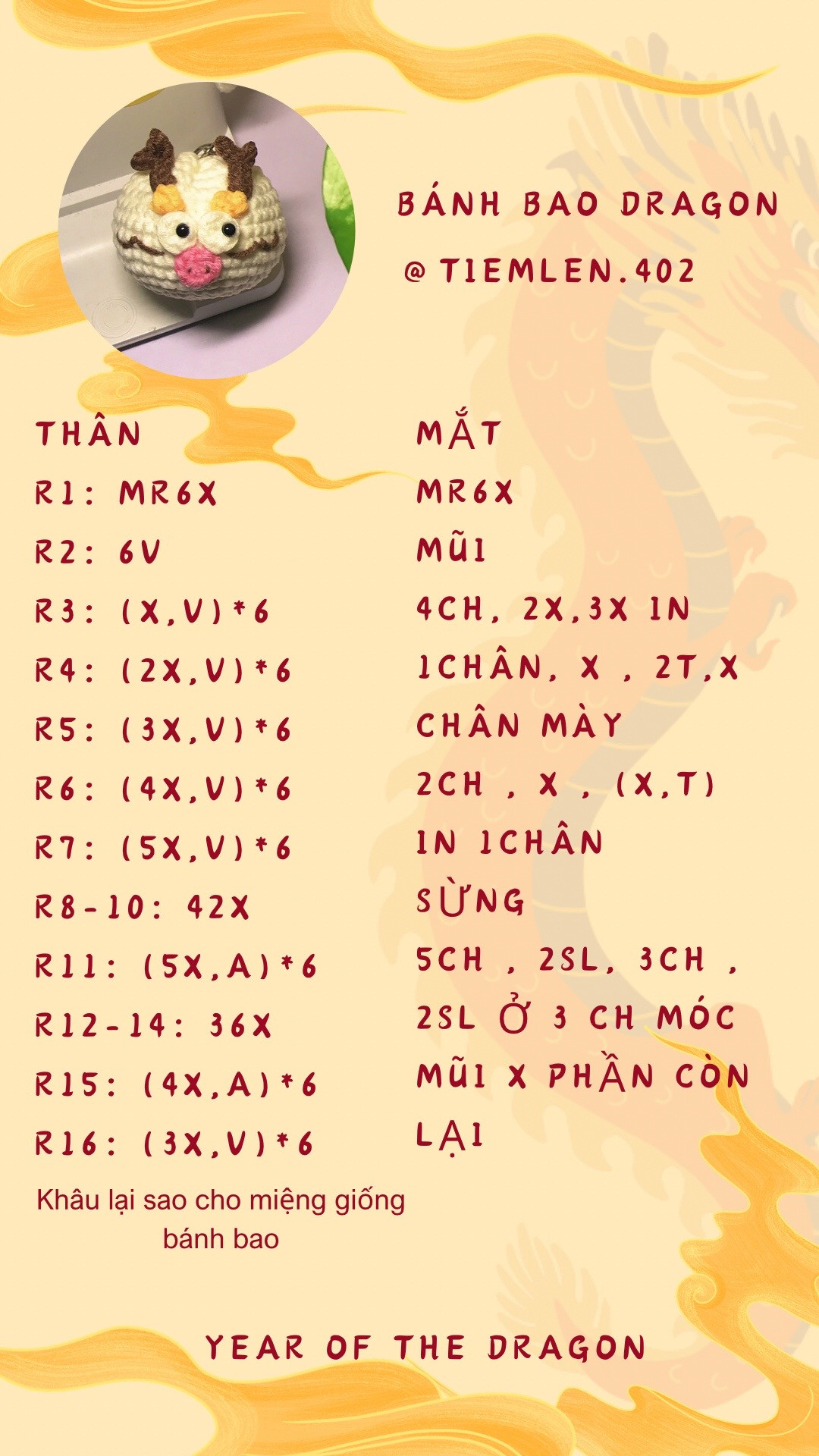 Hướng dẫn móc Bánh Bao Rồng năm mới