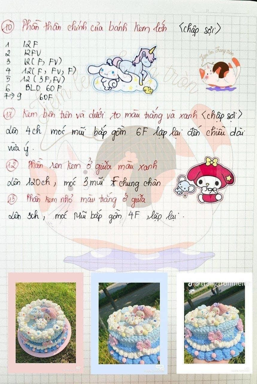 Hướng dẫn móc bánh kem My Melody và Cinnamoroll