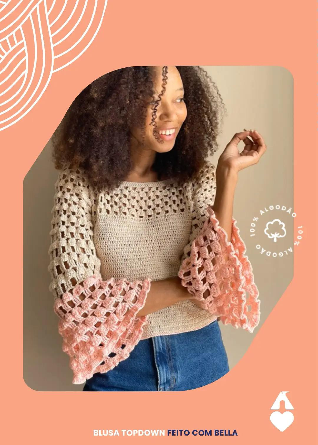 HƯỚNG DẪN MÓC BLUSA TOP DOWN BELLA PONGOUIN