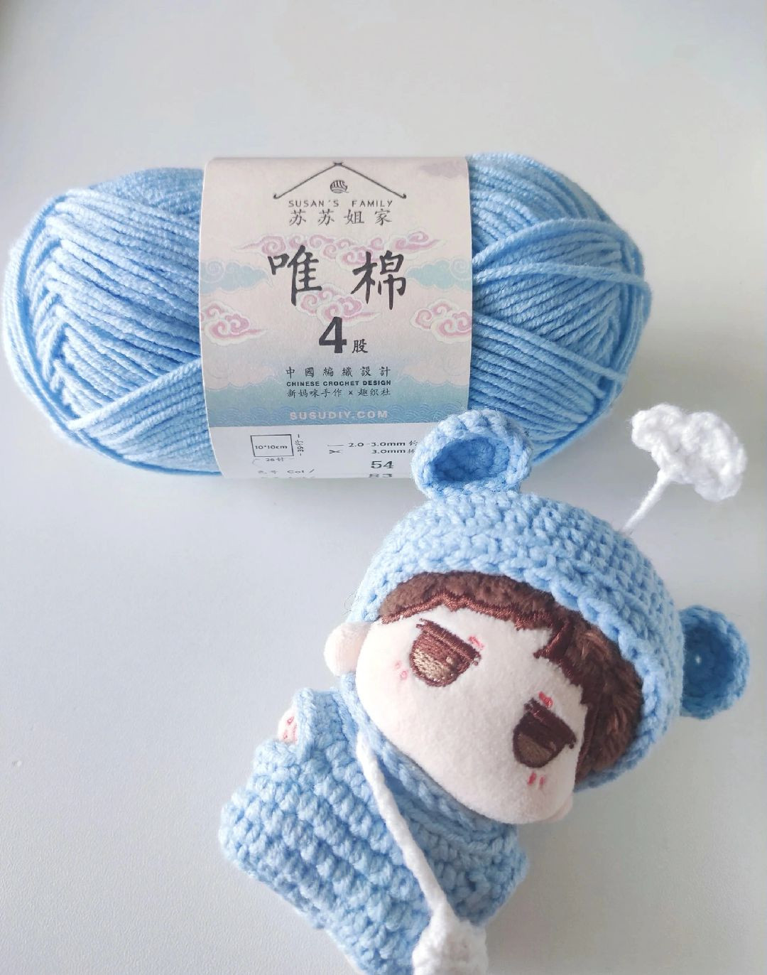 Hướng dẫn móc bộ đồ gấu xanh cho búp bê với mây