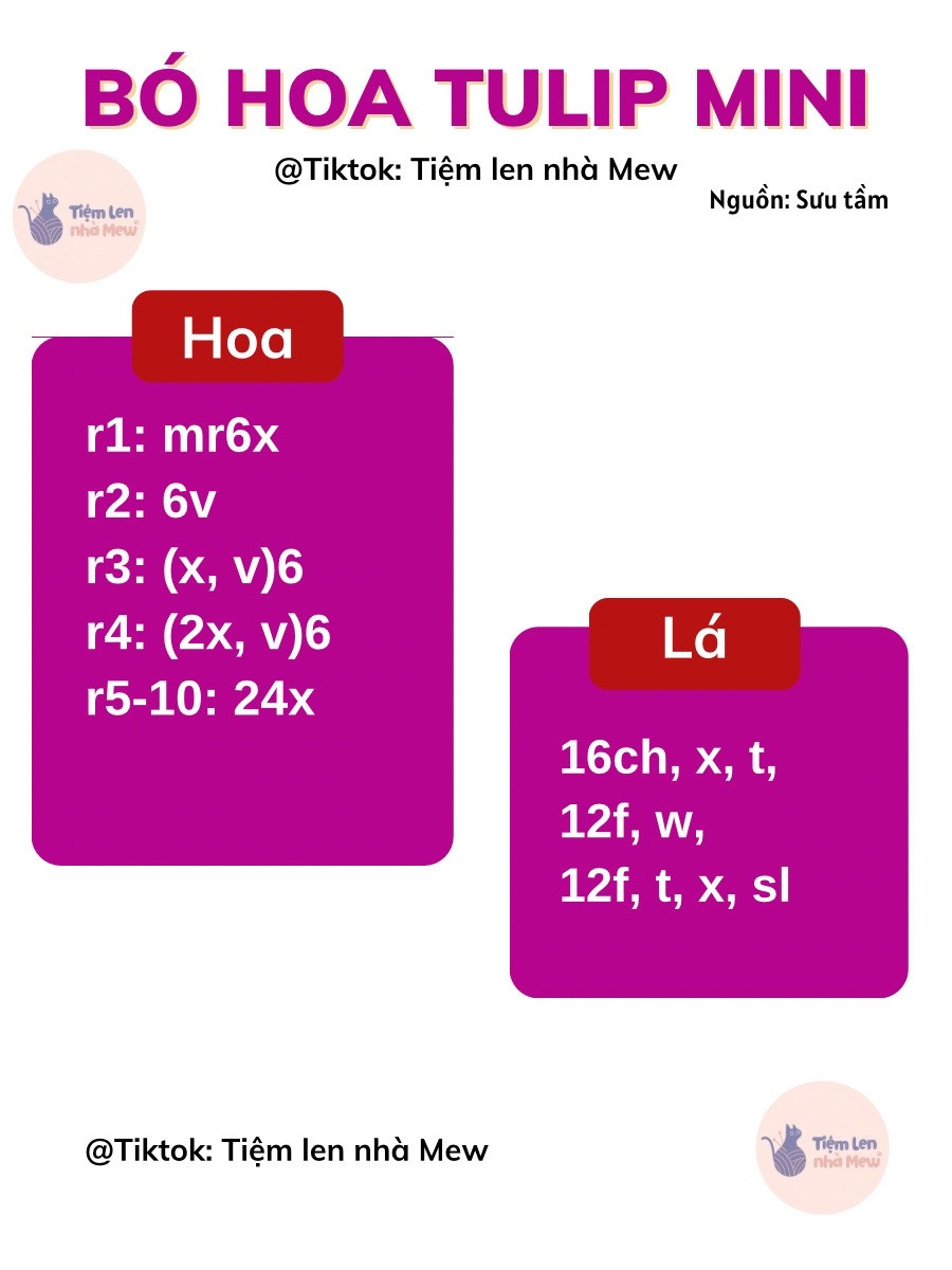 Hướng dẫn móc bó hoa Tulip mini màu tím