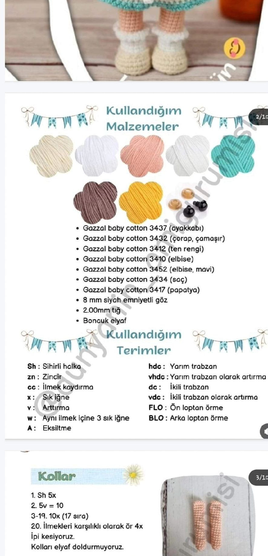 Hướng dẫn móc búp bê Amigurumi mặc váy xanh trắng cầm hoa