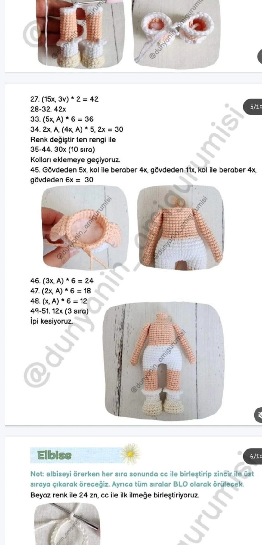 Hướng dẫn móc búp bê Amigurumi mặc váy xanh trắng cầm hoa