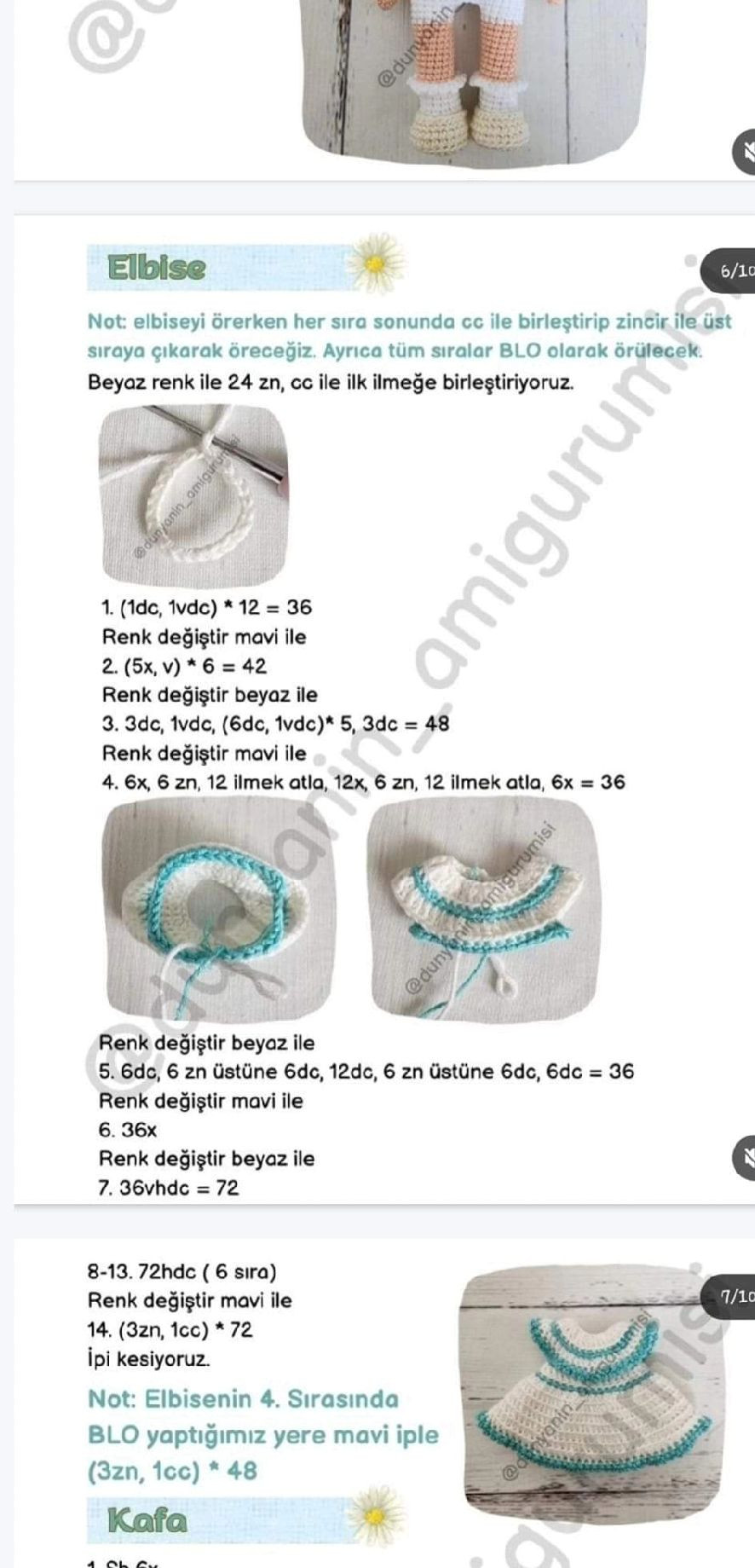 Hướng dẫn móc búp bê Amigurumi mặc váy xanh trắng cầm hoa