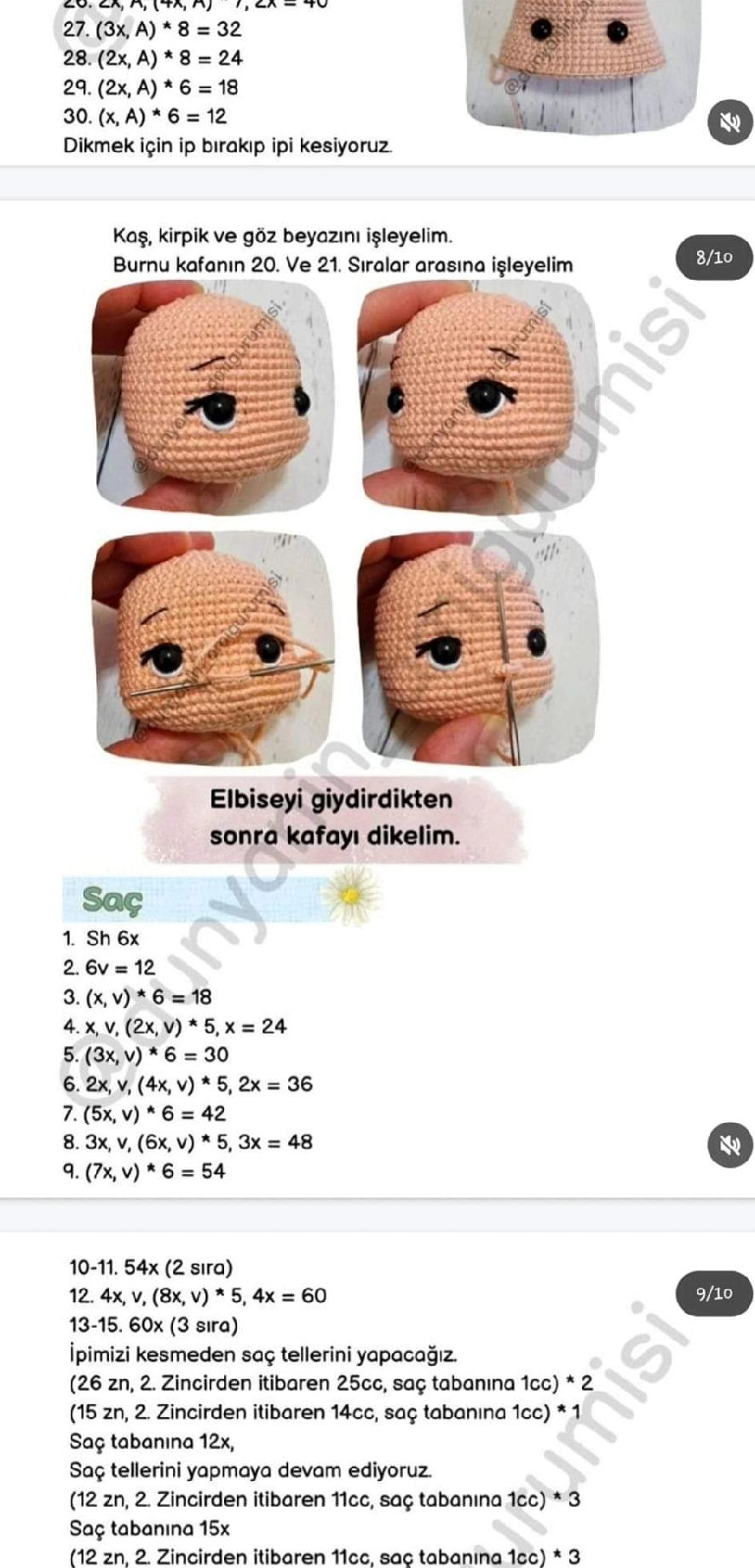 Hướng dẫn móc búp bê Amigurumi mặc váy xanh trắng cầm hoa