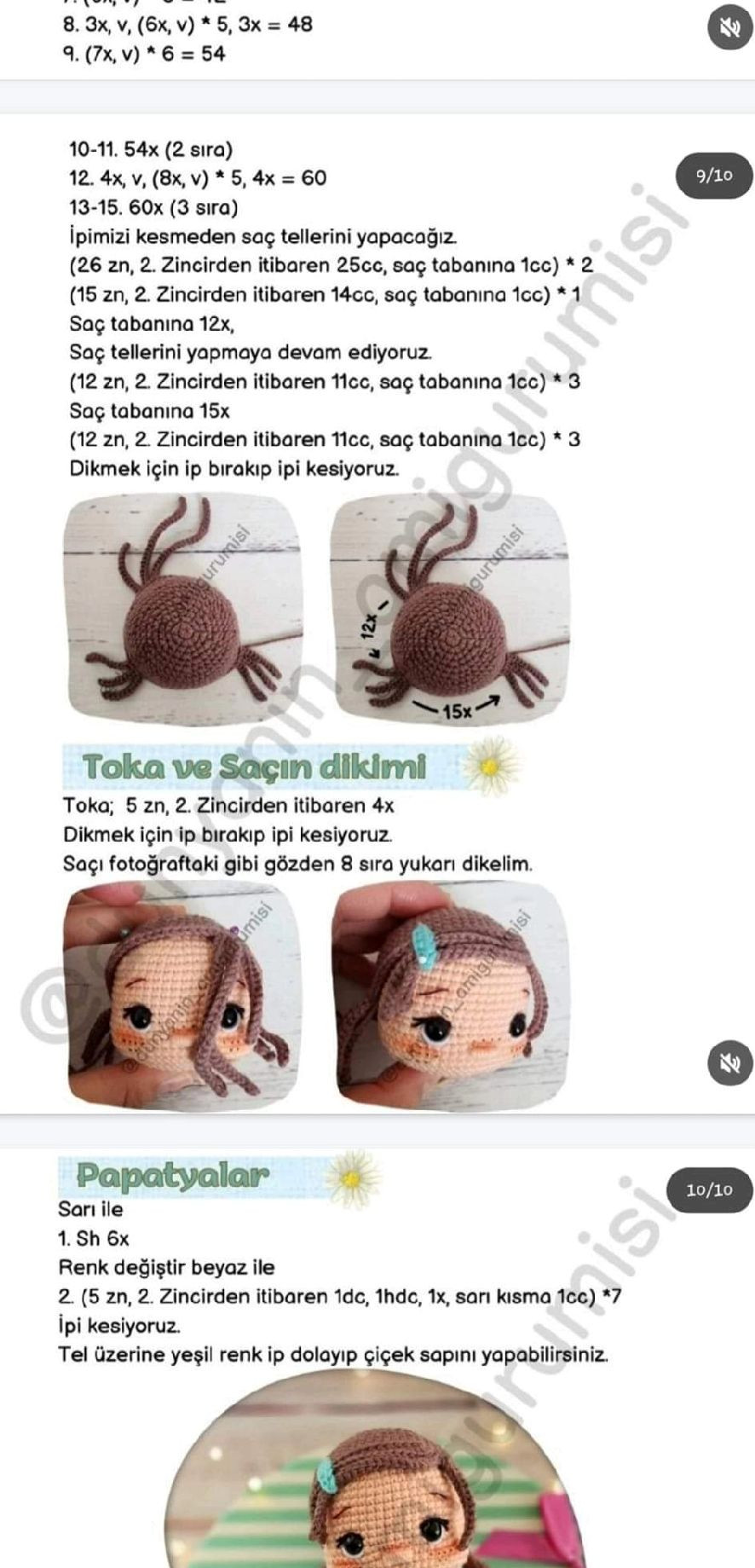 Hướng dẫn móc búp bê Amigurumi mặc váy xanh trắng cầm hoa