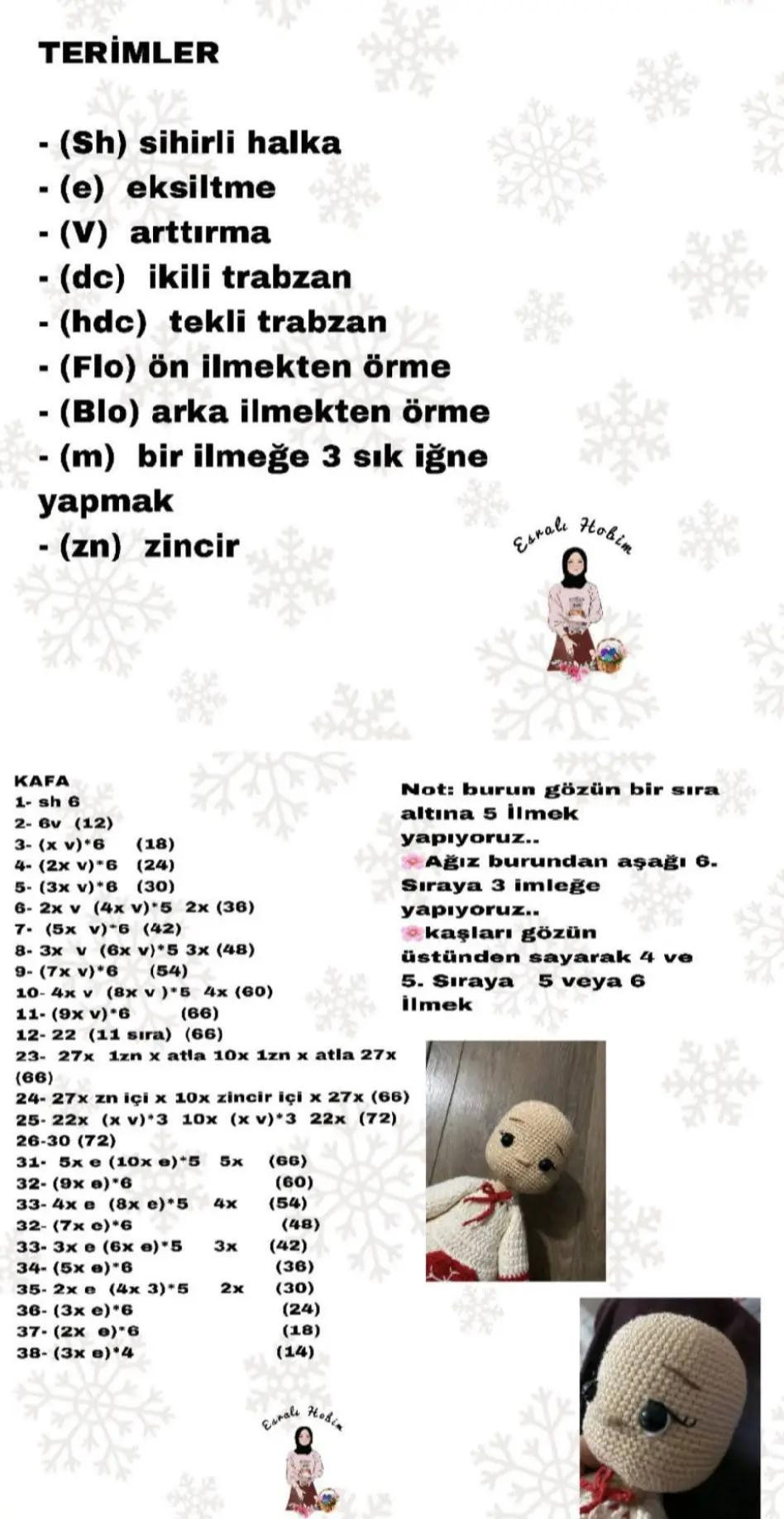 Hướng dẫn móc búp bê Ayşegül mặc áo len đỏ trắng