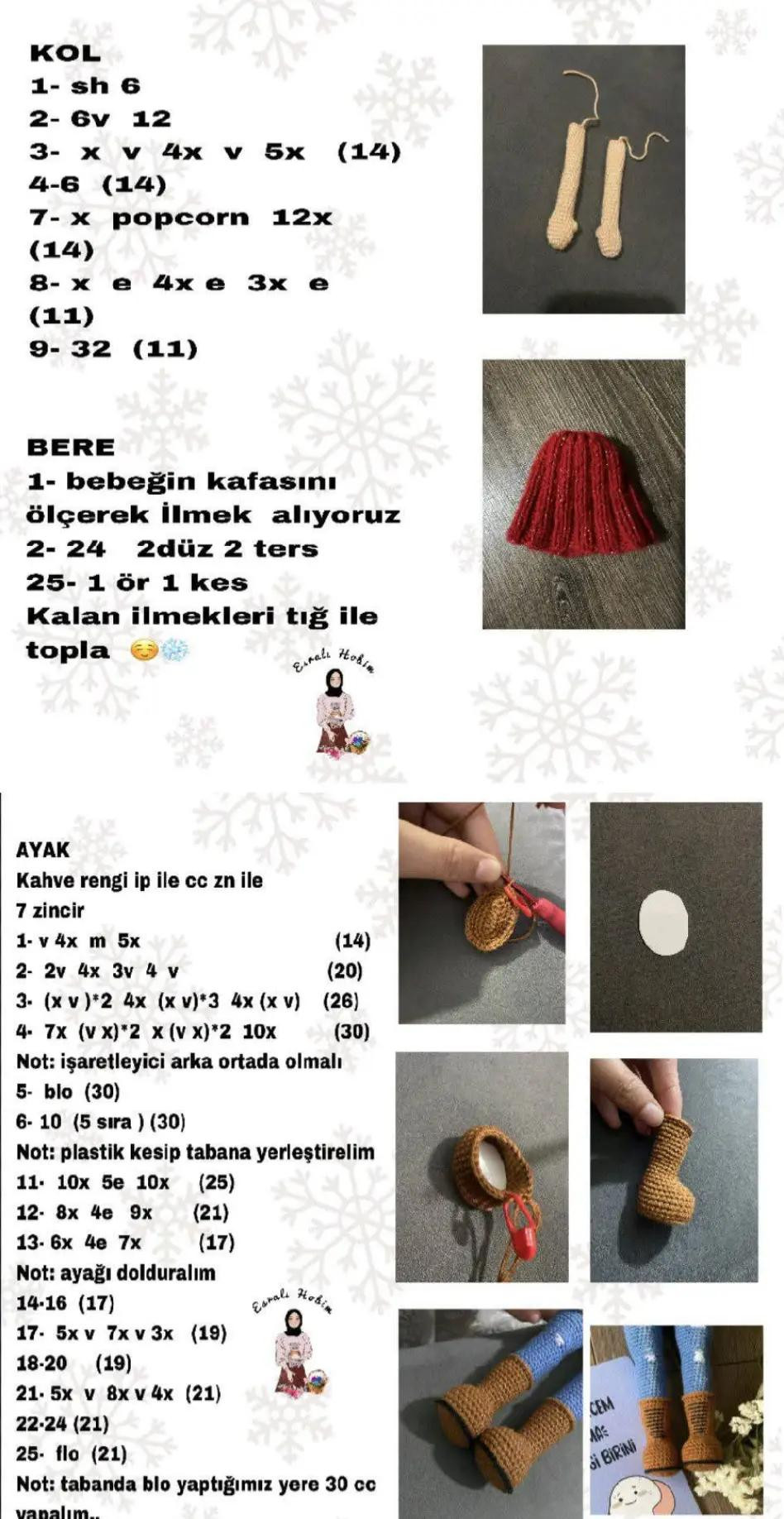 Hướng dẫn móc búp bê Ayşegül mặc áo len đỏ trắng