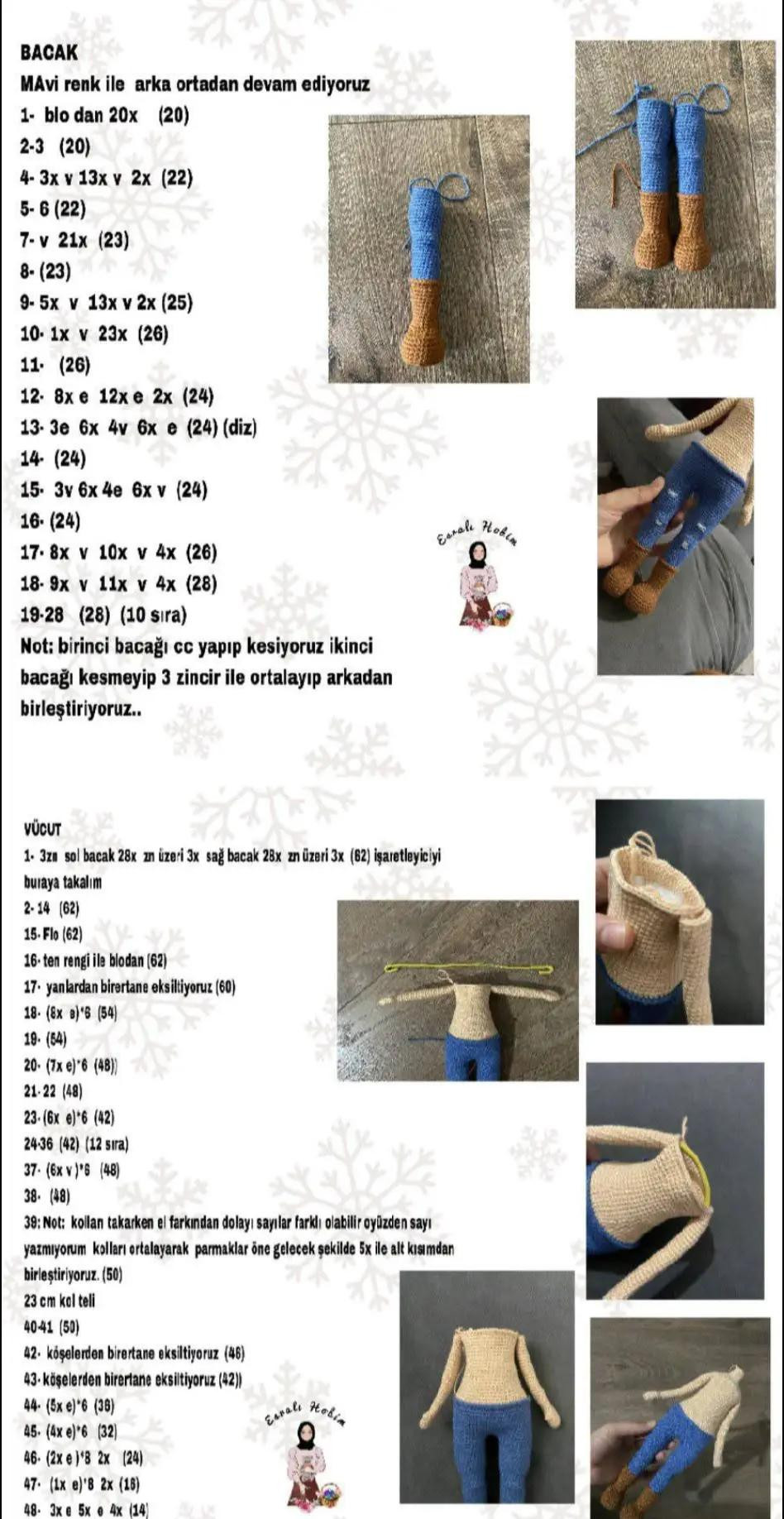 Hướng dẫn móc búp bê Ayşegül mặc áo len đỏ trắng