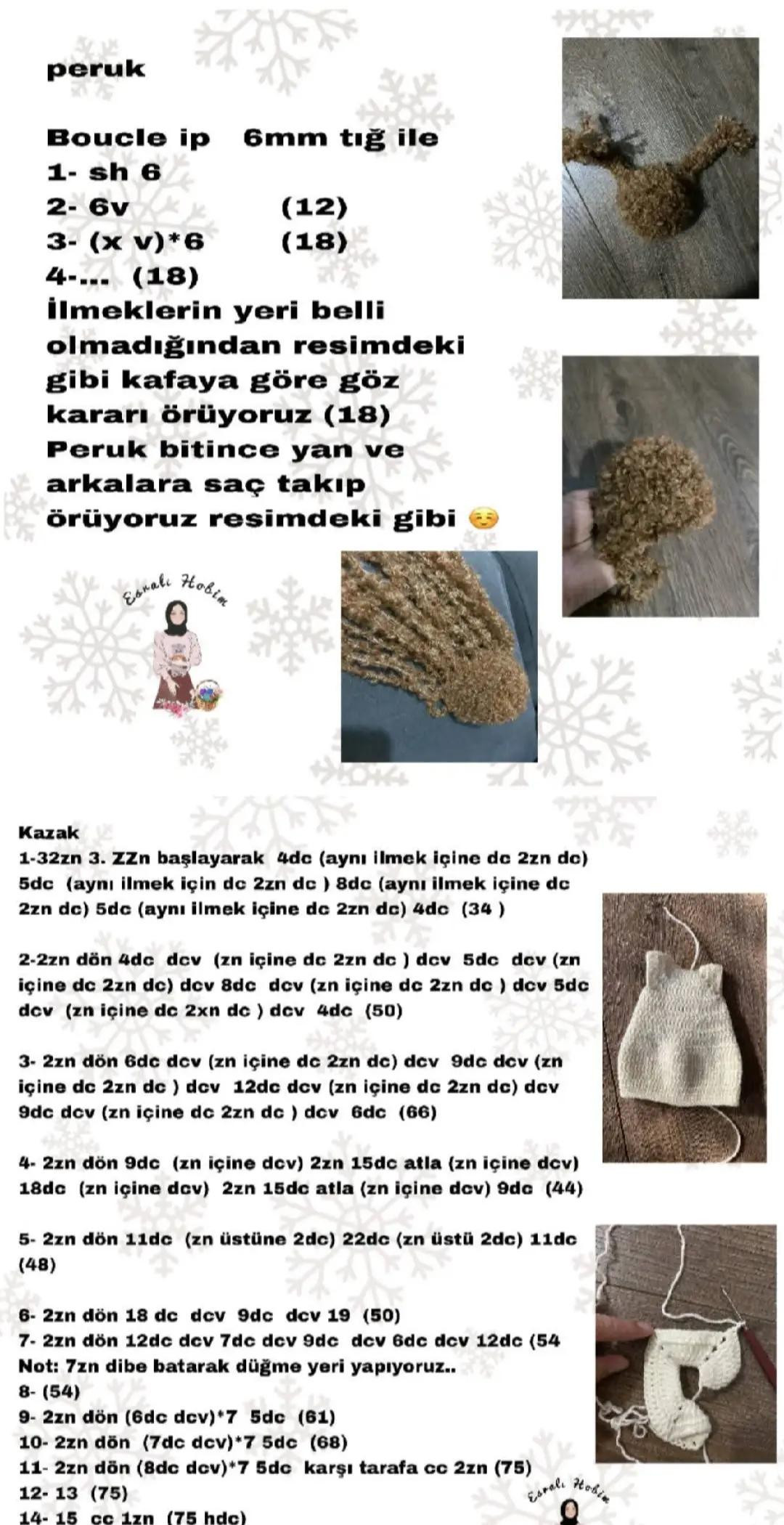 Hướng dẫn móc búp bê Ayşegül mặc áo len đỏ trắng