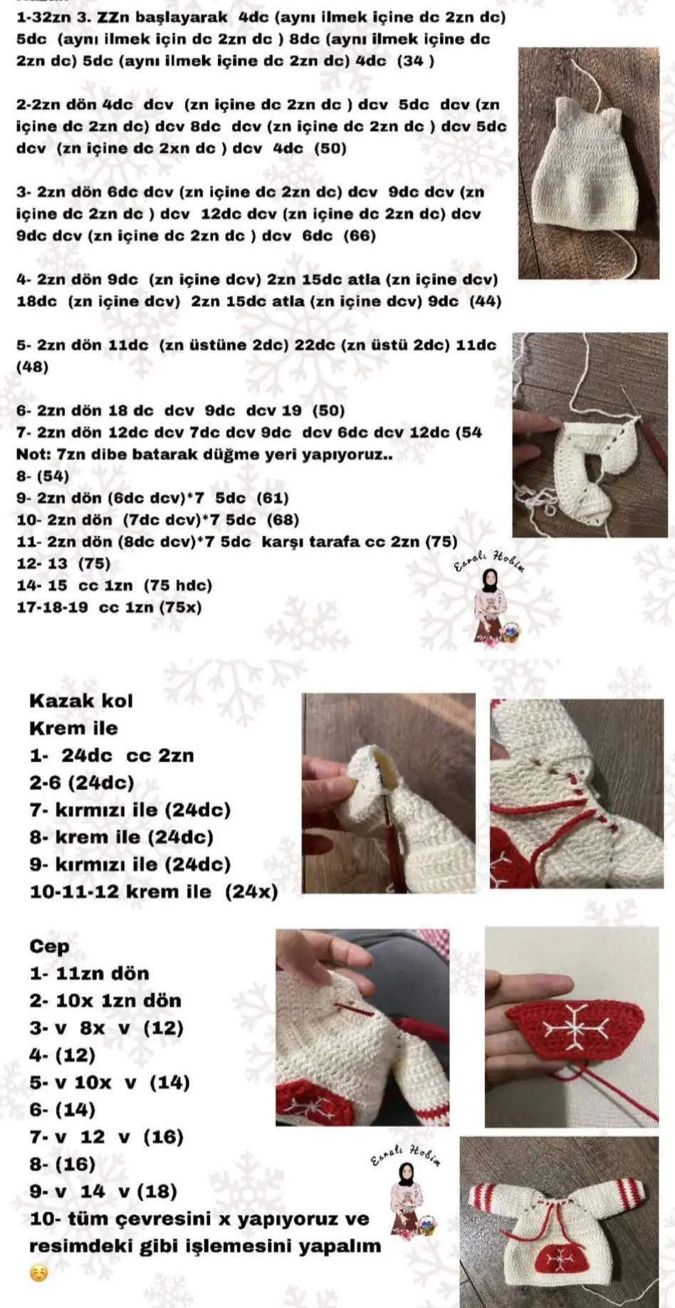 Hướng dẫn móc búp bê Ayşegül mặc áo len đỏ trắng