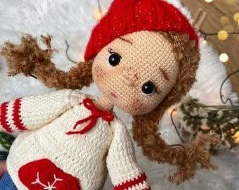 Hướng dẫn móc búp bê Ayşegül mặc áo len đỏ trắng