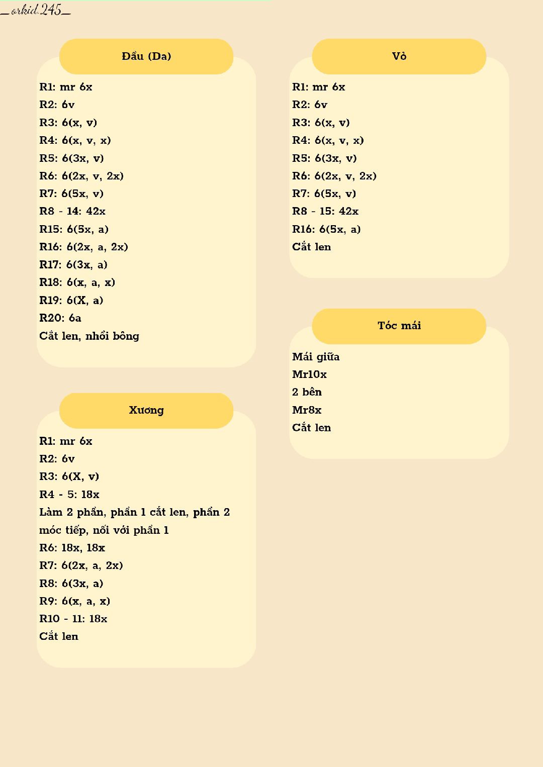 Hướng dẫn móc búp bê bánh tart dâu dễ thương, chart chi tiết từng phần