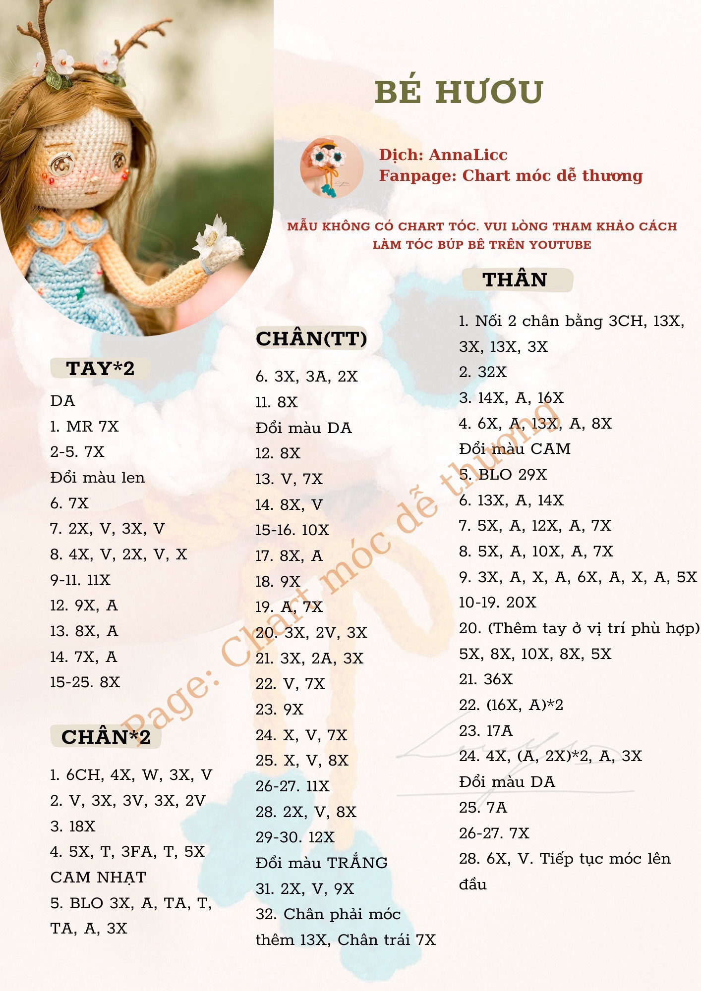 Hướng dẫn móc búp bê Bé Hươu dễ thương mặc váy xanh