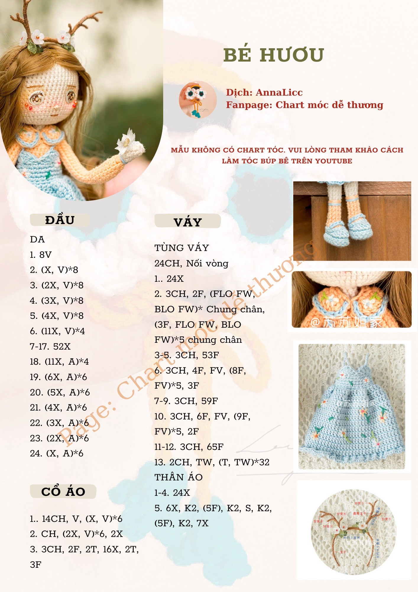 Hướng dẫn móc búp bê Bé Hươu dễ thương mặc váy xanh