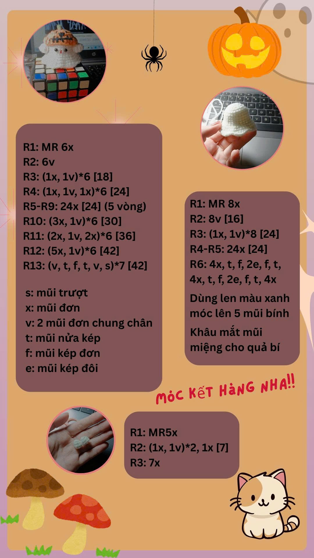 Hướng dẫn móc búp bê bí ngô Halloween dễ thương