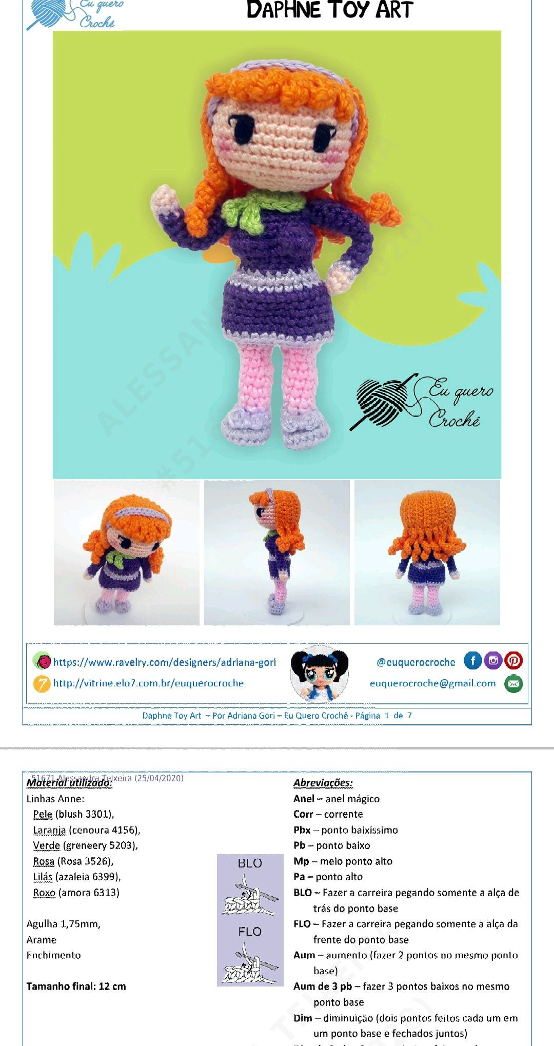 Hướng dẫn móc búp bê Daphne Scooby-Doo màu tím cam