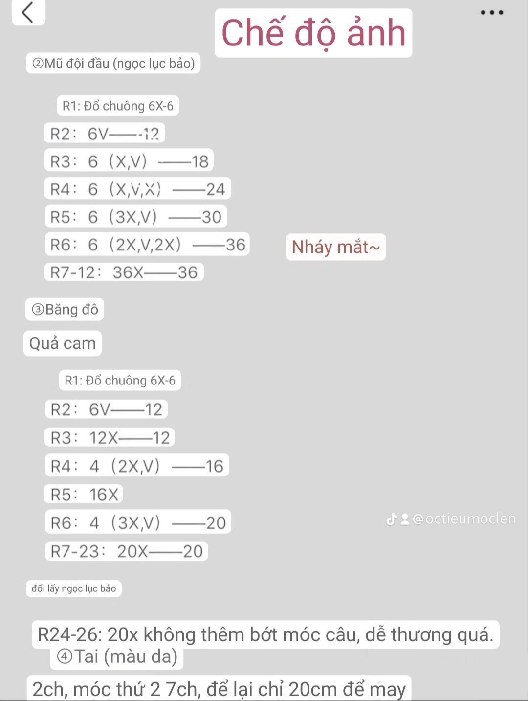 Hướng dẫn móc búp bê em bé mặc váy cam, đội mũ ngọc lục bảo
