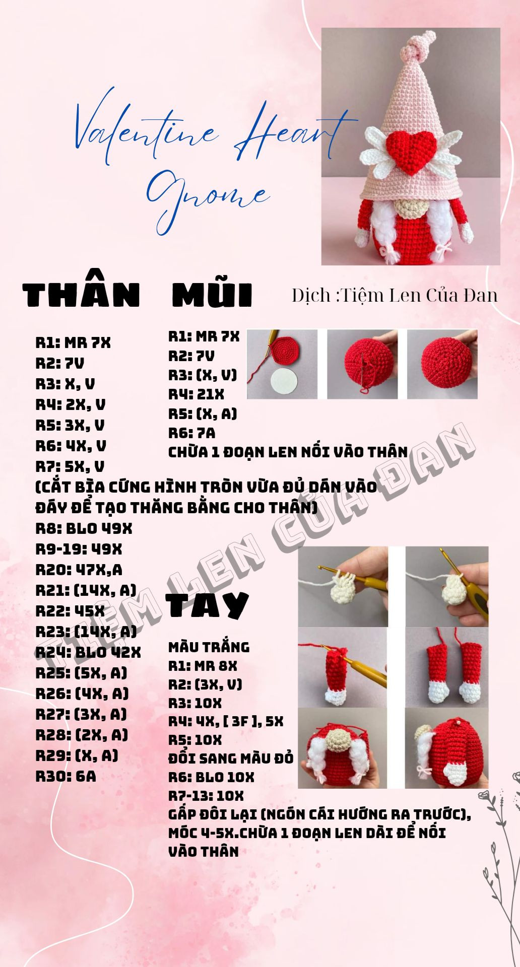 Hướng dẫn móc búp bê Gnome Valentine Trái Tim