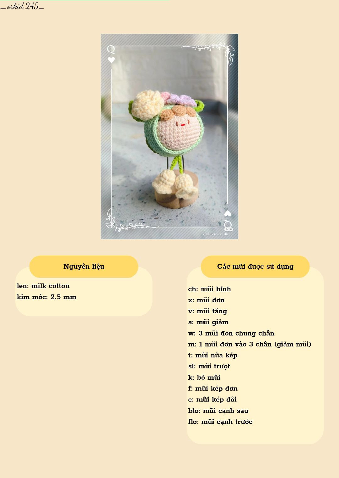 Hướng dẫn móc búp bê hoa hồng dễ thương bằng len cotton