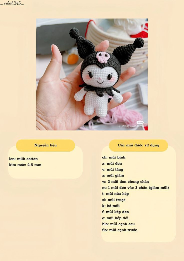 Hướng dẫn móc búp bê Kuromi và My Melody bằng len cotton
