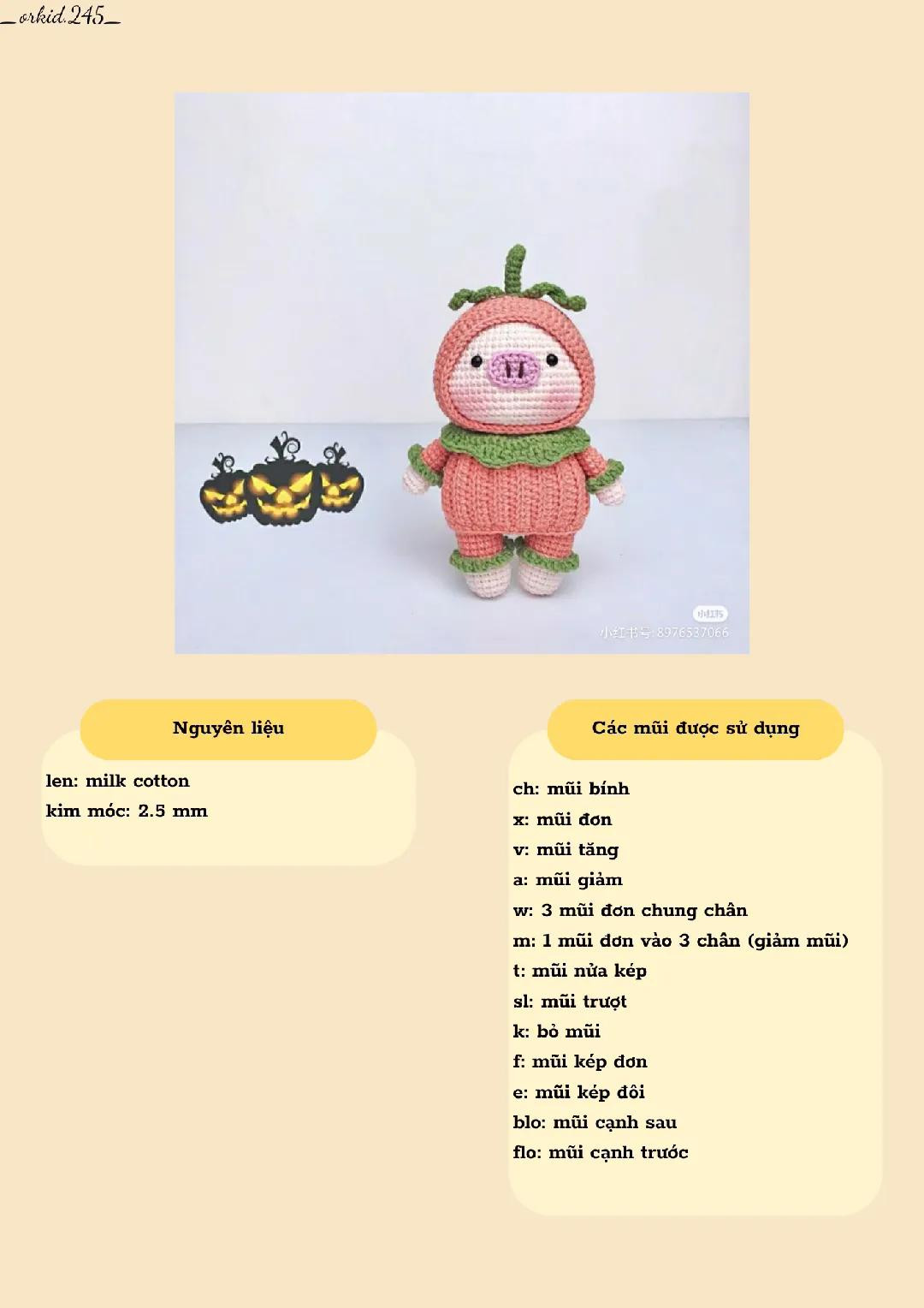 Hướng dẫn móc búp bê lùn bí ngô Halloween dễ thương