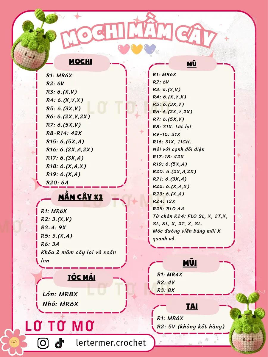 Hướng dẫn móc búp bê Mochi Mầm Cây dễ thương