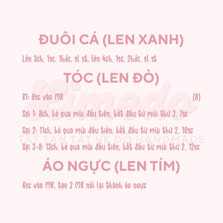 Hướng dẫn móc búp bê Nàng tiên cá Ariel tóc đỏ