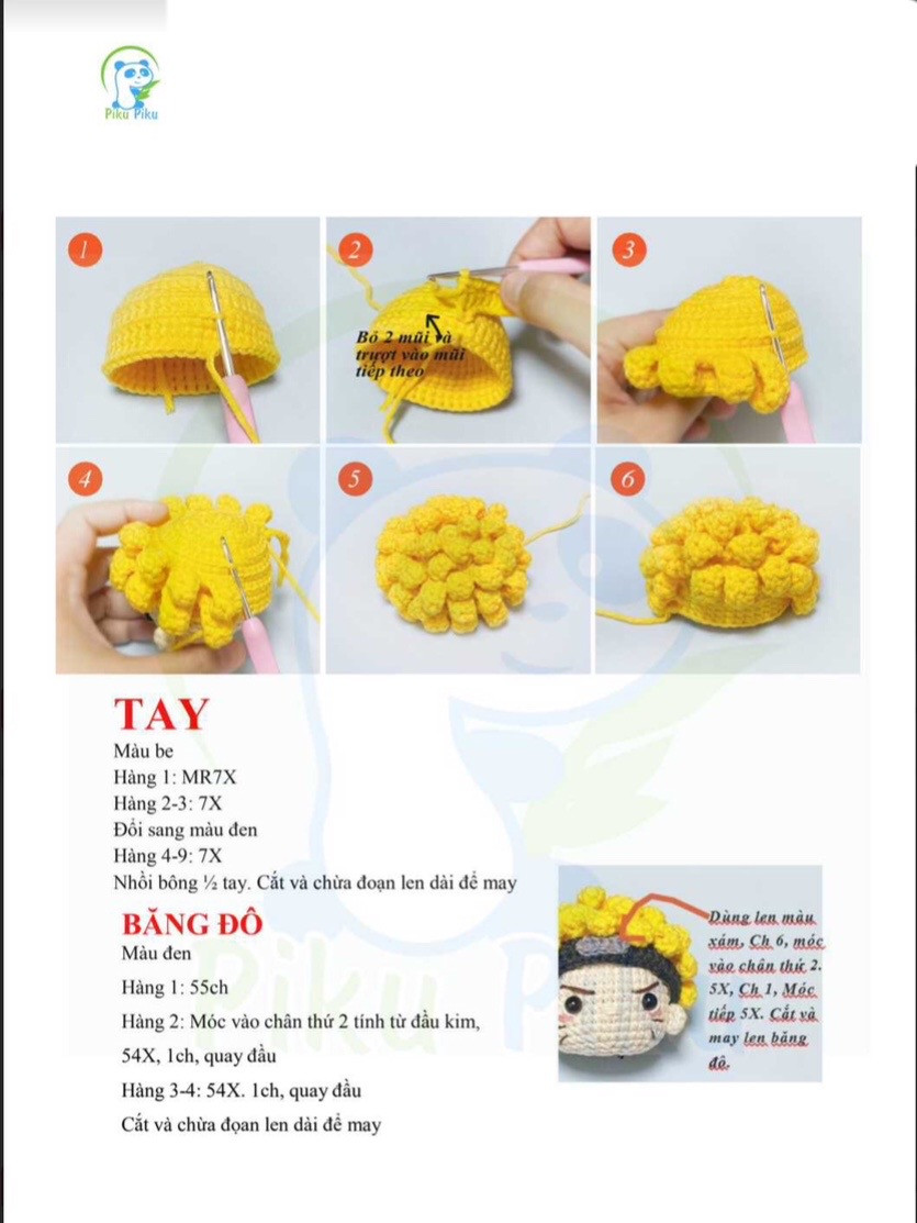 Hướng dẫn móc búp bê Naruto Uchiha tóc vàng, mắt đen, áo cam đen