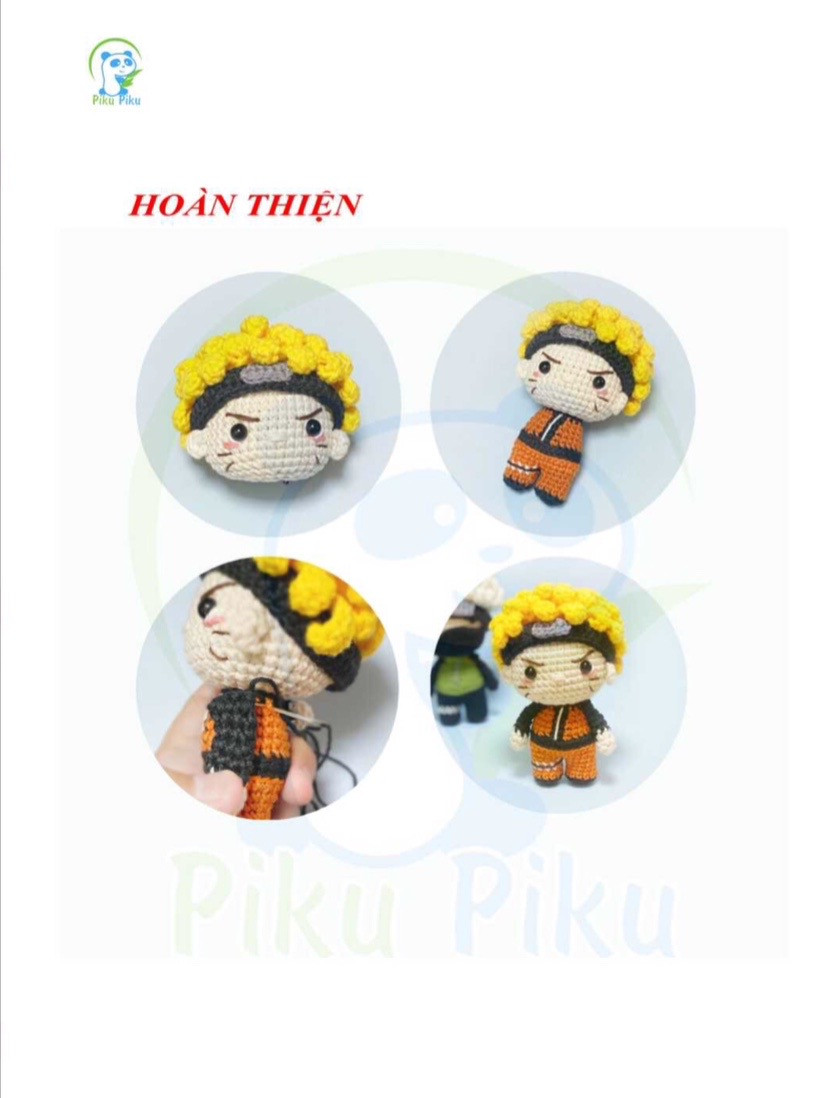 Hướng dẫn móc búp bê Naruto Uchiha tóc vàng, mắt đen, áo cam đen
