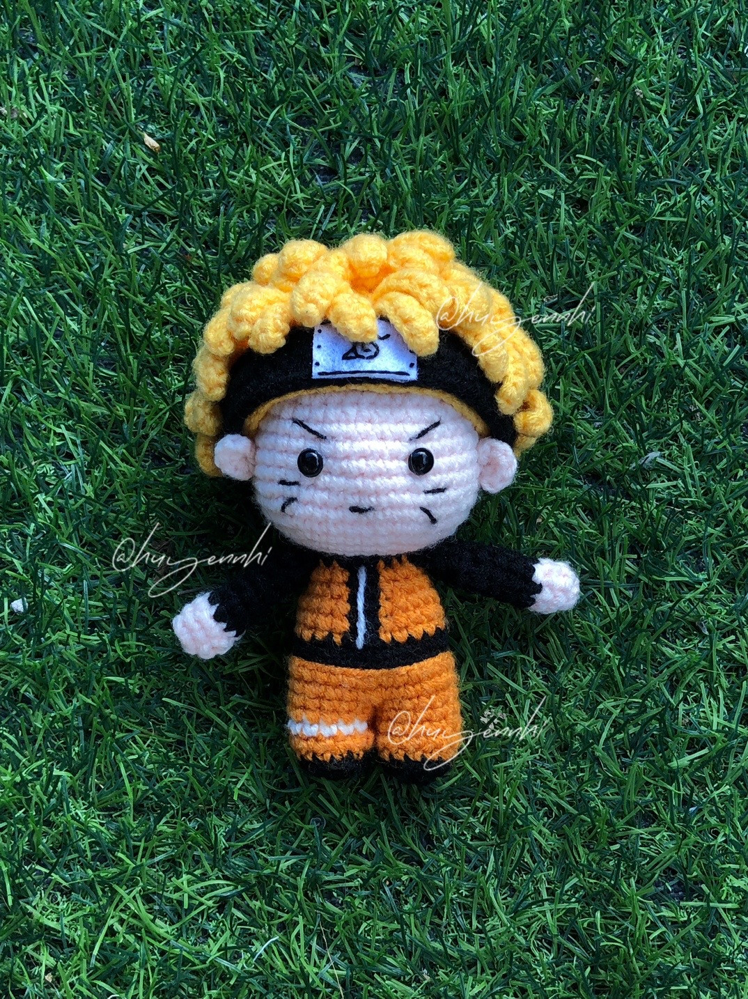 Hướng dẫn móc búp bê Naruto Uchiha tóc vàng, mắt đen, áo cam đen