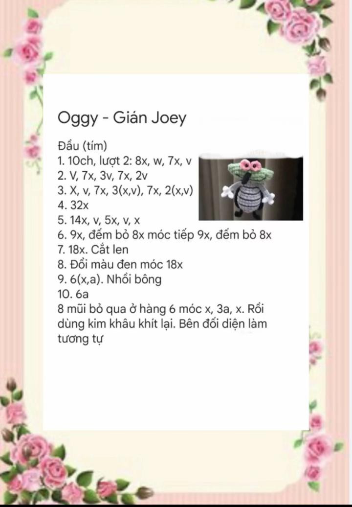Hướng dẫn móc búp bê Oggy - Gián Joey (chart)