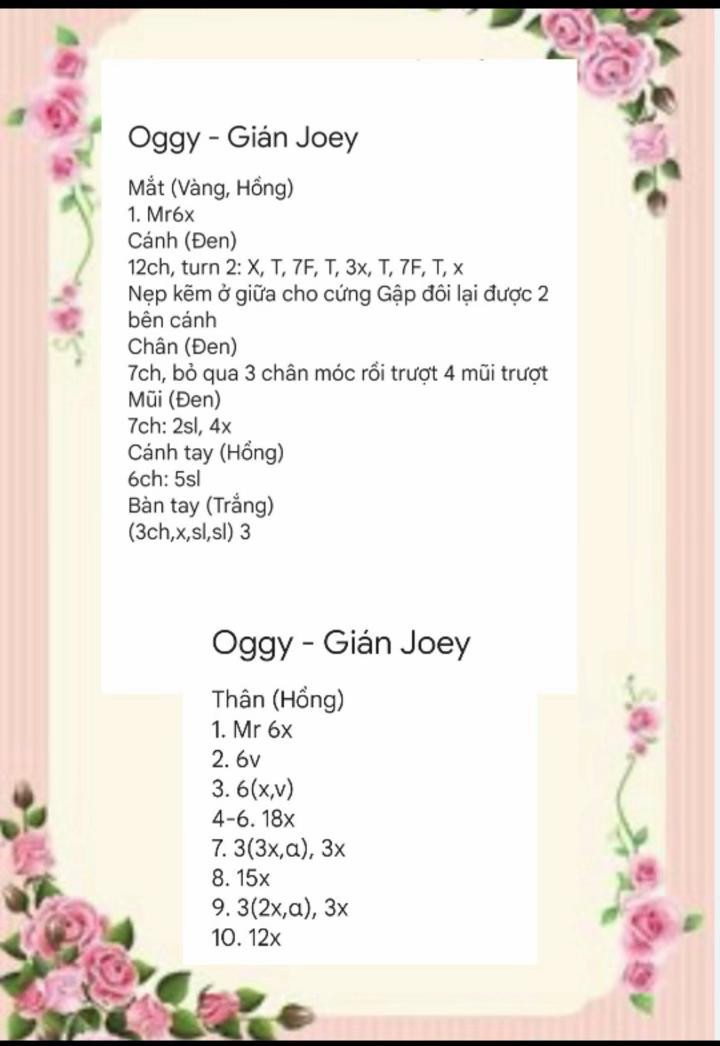 Hướng dẫn móc búp bê Oggy - Gián Joey (chart)
