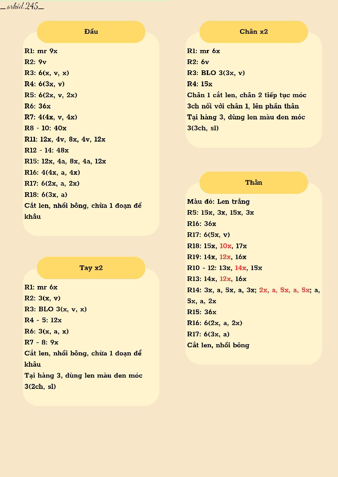 Hướng dẫn móc búp bê Pikachu màu vàng bằng len cotton