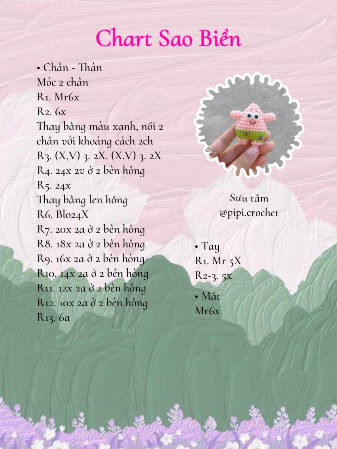 Hướng dẫn móc búp bê Sao Biển Patrick màu hồng xanh