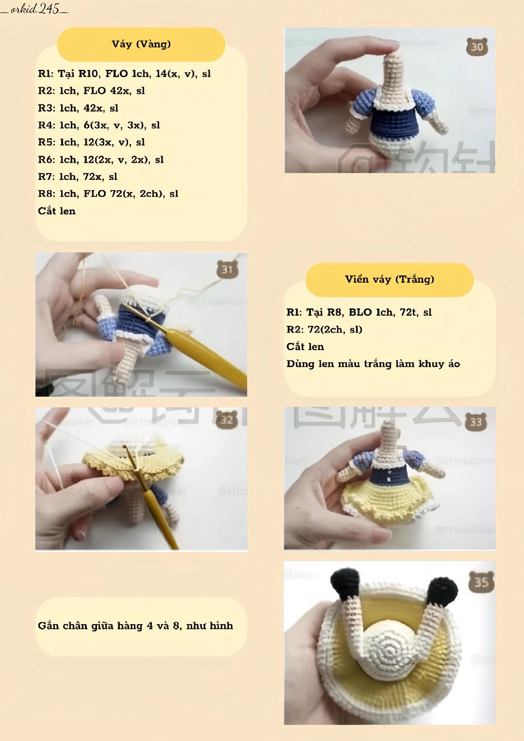 Hướng dẫn móc búp bê Snow White dễ thương bằng len milk cotton