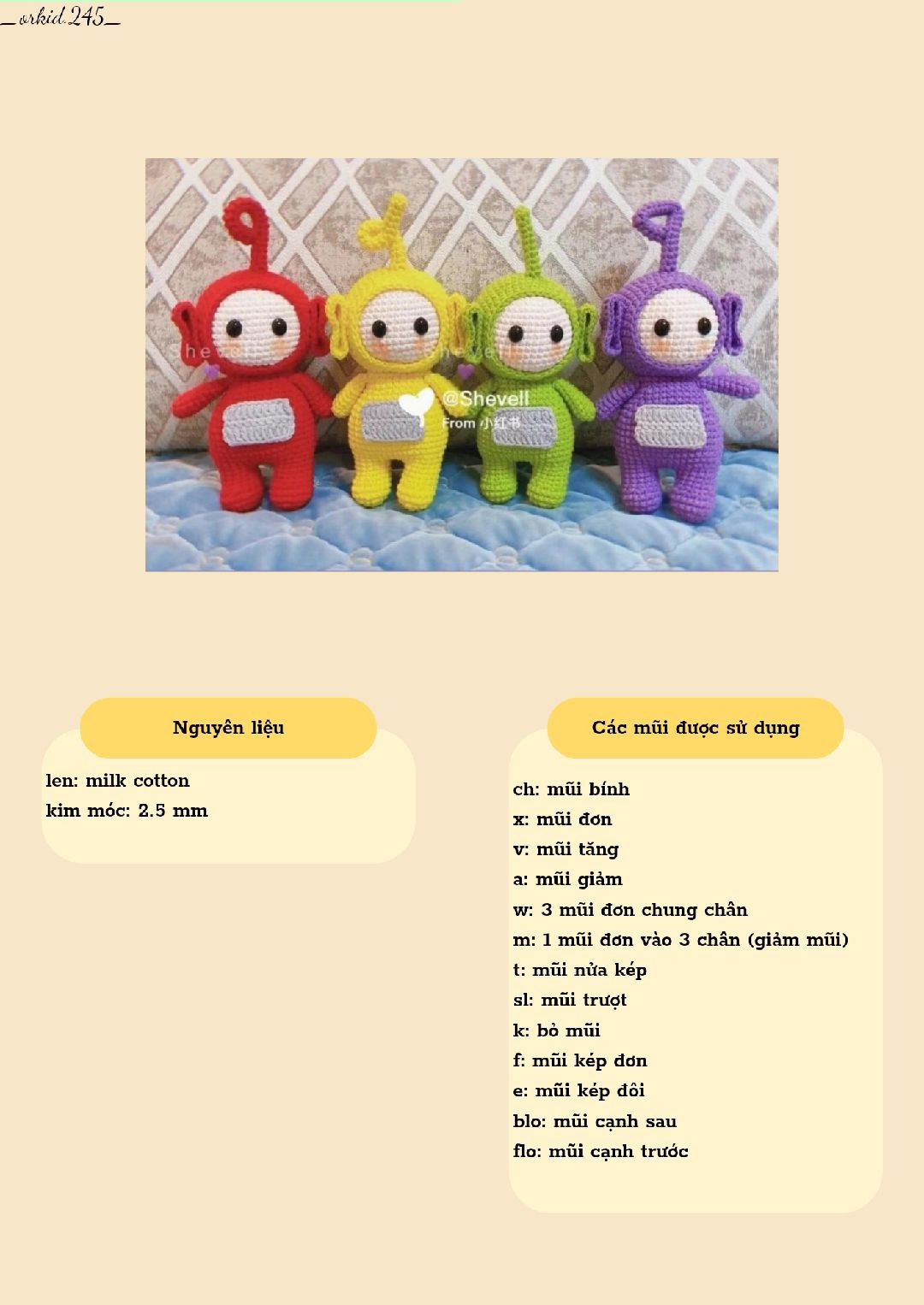 Hướng dẫn móc búp bê Teletubbies đầy đủ chi tiết từng phần