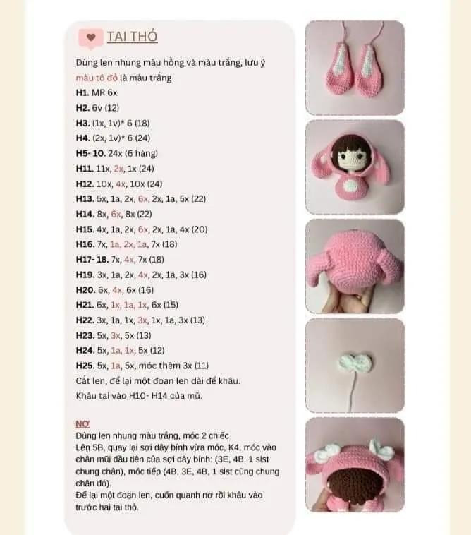 Hướng dẫn móc búp bê thỏ Amigurumi dễ thương