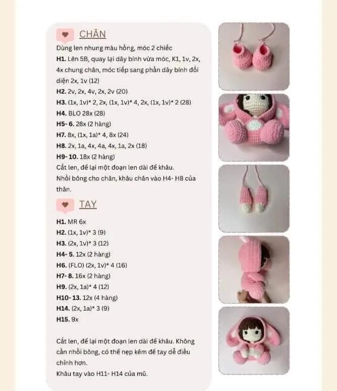 Hướng dẫn móc búp bê thỏ Amigurumi dễ thương