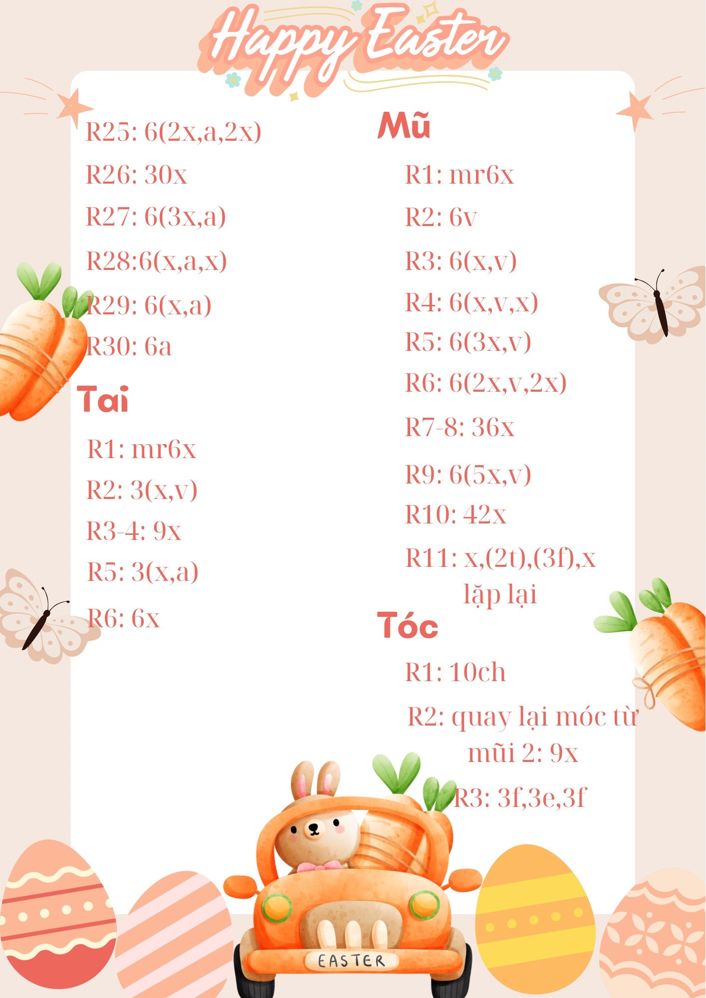 Hướng dẫn móc búp bê thỏ Easter dễ thương